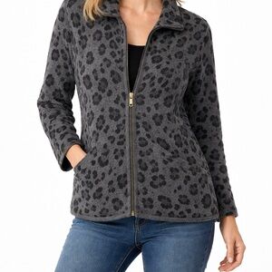 Lisa International Leopard Print Jacket | Wool Zip Up Coat | Size L
